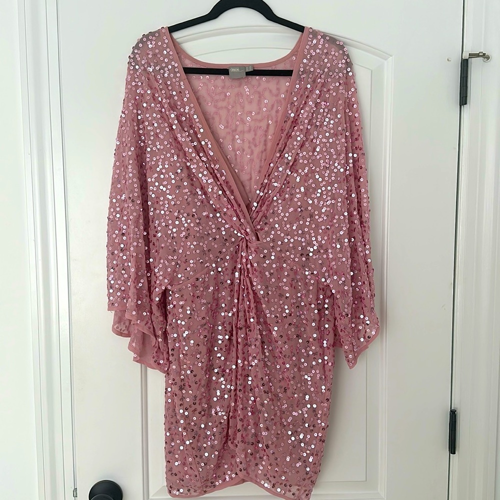Asos sequin pink kimono short deess - sz 14